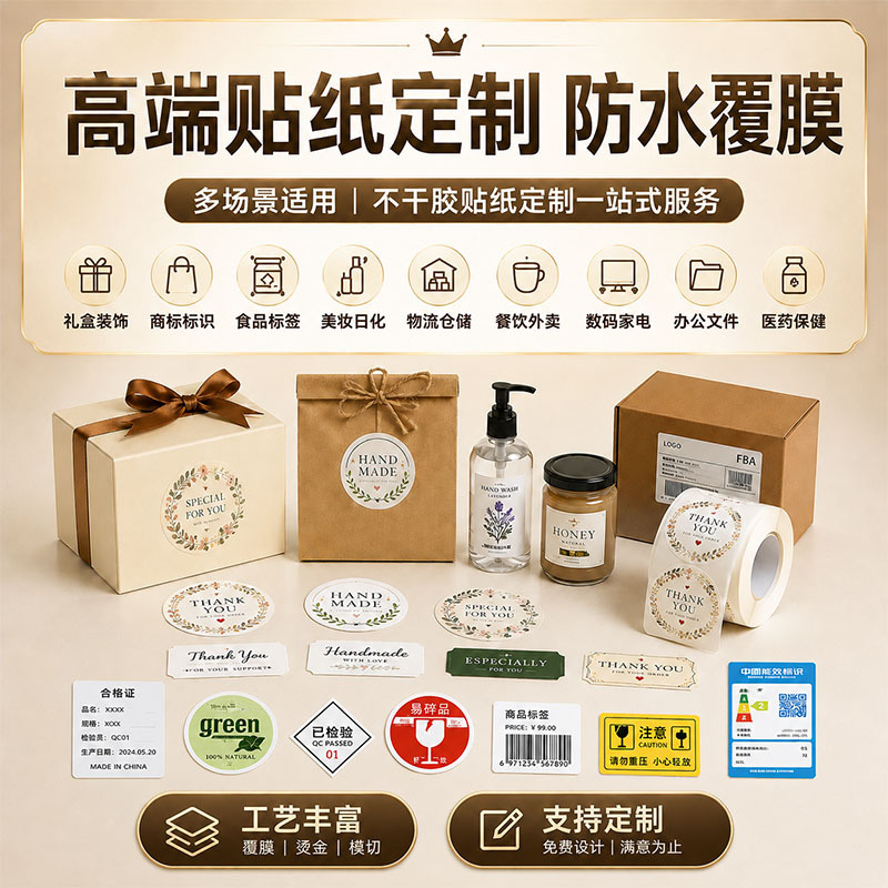 不干胶贴纸定制 外卖食安封签铜版纸标签贴纸封口贴 批量模切加工
