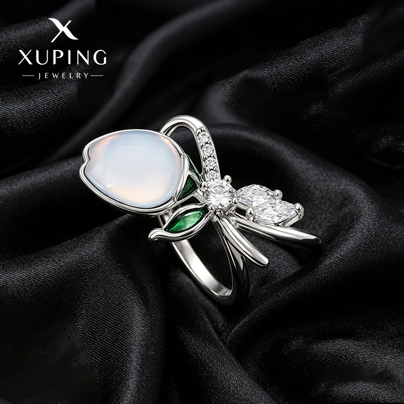 Xuping nicho diseño anillo de tulipas de piedra moca moda elegante temperamento artificial anillo de flores gemas al por mayor