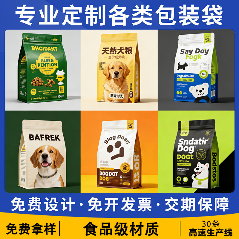 定制八边封包装袋猫粮狗粮塑料包装袋宠物食品八边封自立拉链袋