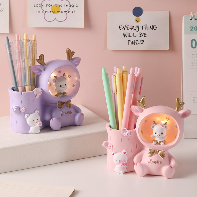 Lámpara de estrella multifuncional de almacenamiento de bolígrafo para decoración de escritorio de dormitorio infantil