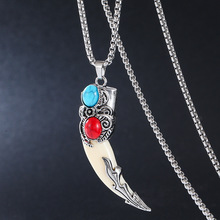 复古霸气狼牙男士项链个性狗牙吊坠挂件美式不锈钢吊坠朋克配饰