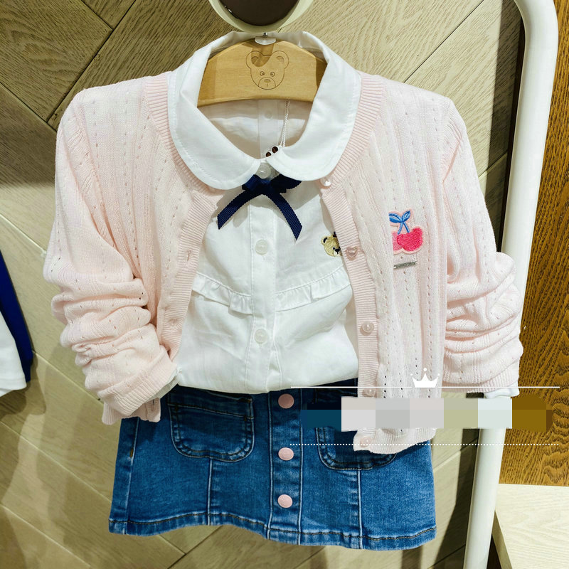 现货PCCKB2443M 21年夏季新款女童樱桃绣花防晒空调衫外出开衫
