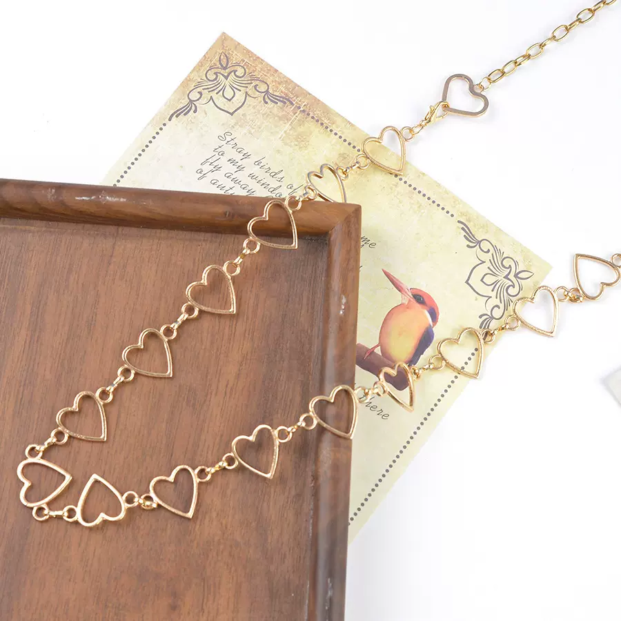 欧美跨境嘻哈镂空爱心小桃心百搭腰链 古风金属吊坠流苏身体链女