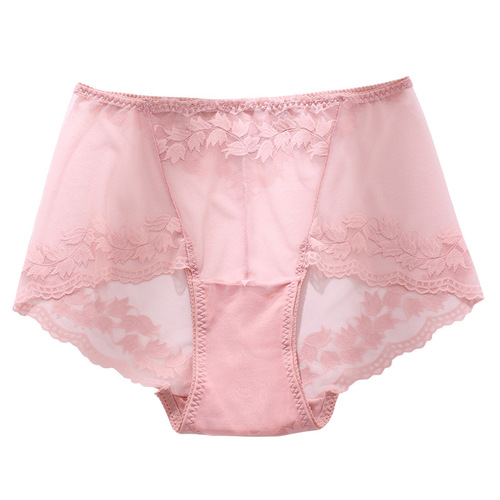 Cross-border European and American plus-size sexy lace underwear high-waisted mesh breathable triangle thong factory wholesale 9002
