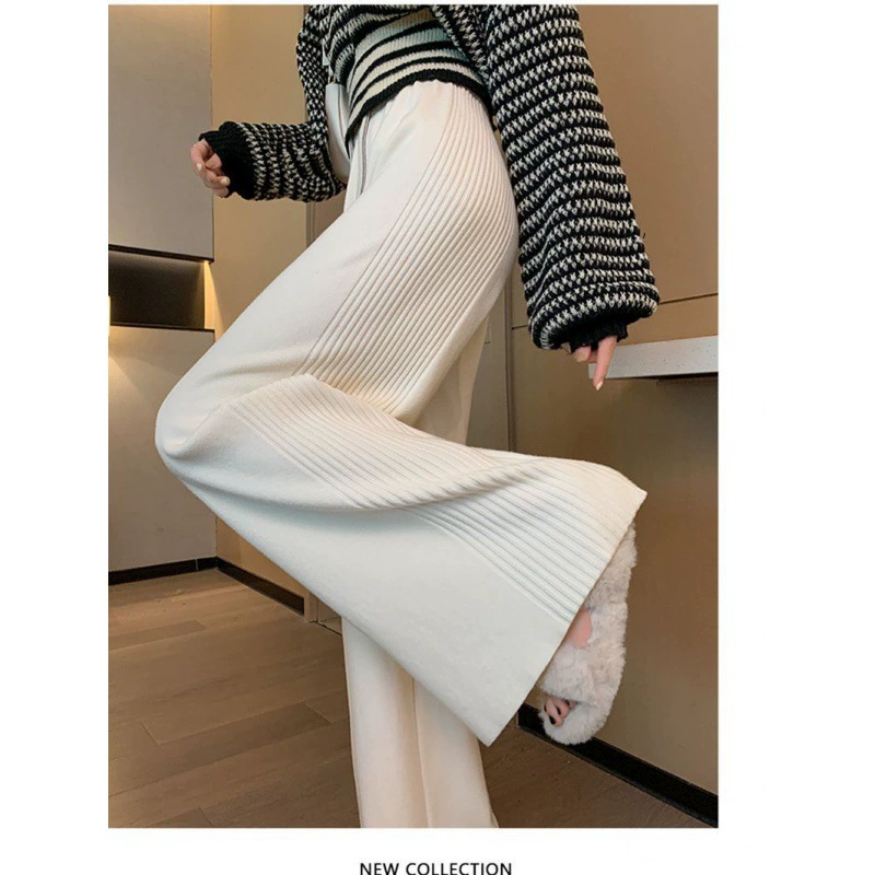 Вязаные широкие брюки с плиссированной ямой Design Sense Side, женские осенне-зимние толстые свободные повседневные брюки с драпировкой для похудения