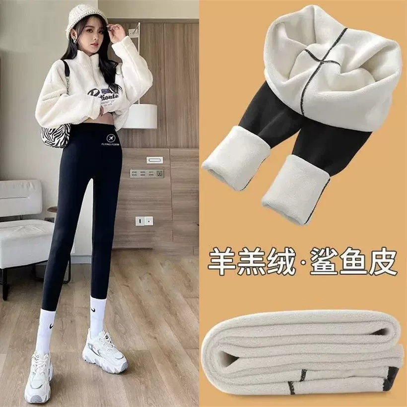 鲨鱼裤秋冬绒加绒加厚芭比高腰收腹提臀瘦腿保暖外穿显瘦打底裤子