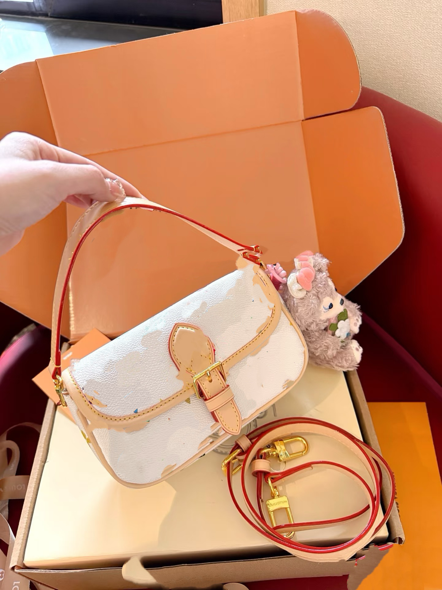 삼색 바게트 백