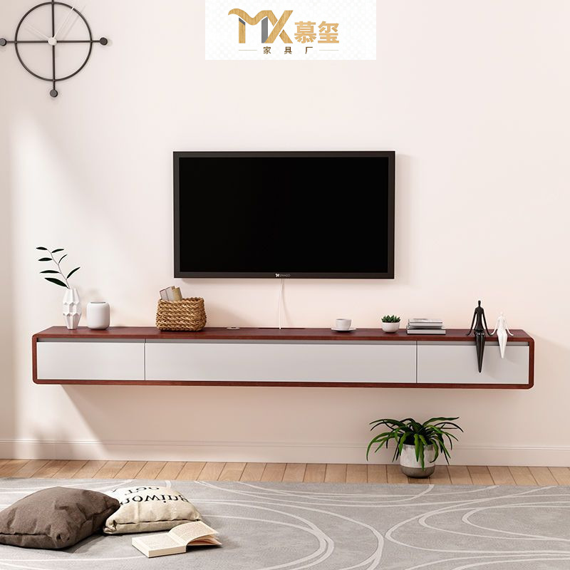 Solid Wood Wall-Mounted Tv Cabinet Hanging Small Apartment Living Room New Chinese Style Narrow Ultra-Thin Suspended Wall-Mounted Tv Cabinet