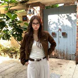 美式高街翻领麂皮绒短外套女2025秋季新款设计感修身百搭夹克上衣