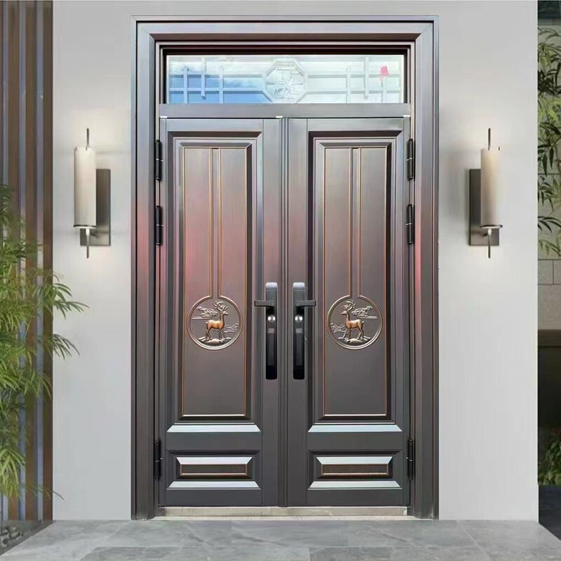 In-Stock Anti-Theft Entrance Door for Rural Self-Built Houses, Villa Courtyard Double-Door, Finely Carved Zinc Alloy Entrance Door