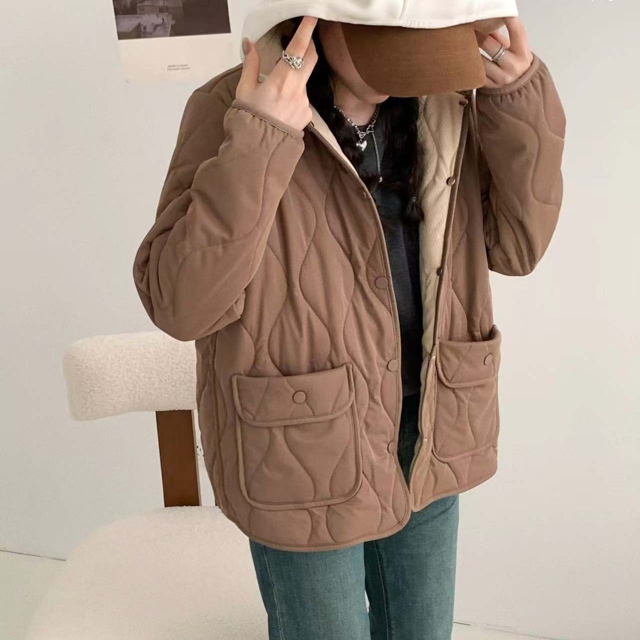 MOTIE 양모 방풍 재킷 2024 가을과 겨울 새로운 패션 간단한 여성 양모 방풍 재킷