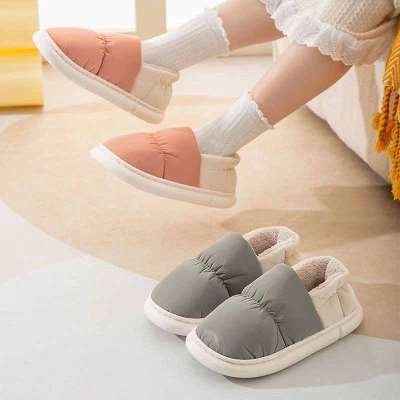 Новая зимняя пуховая сумка с хлопчатобумажными тапочками, Женская Нескользящая теплая Домашняя хлопковая обувь на толстой подошве с флисовой подкладкой, мужская обувь на Луне