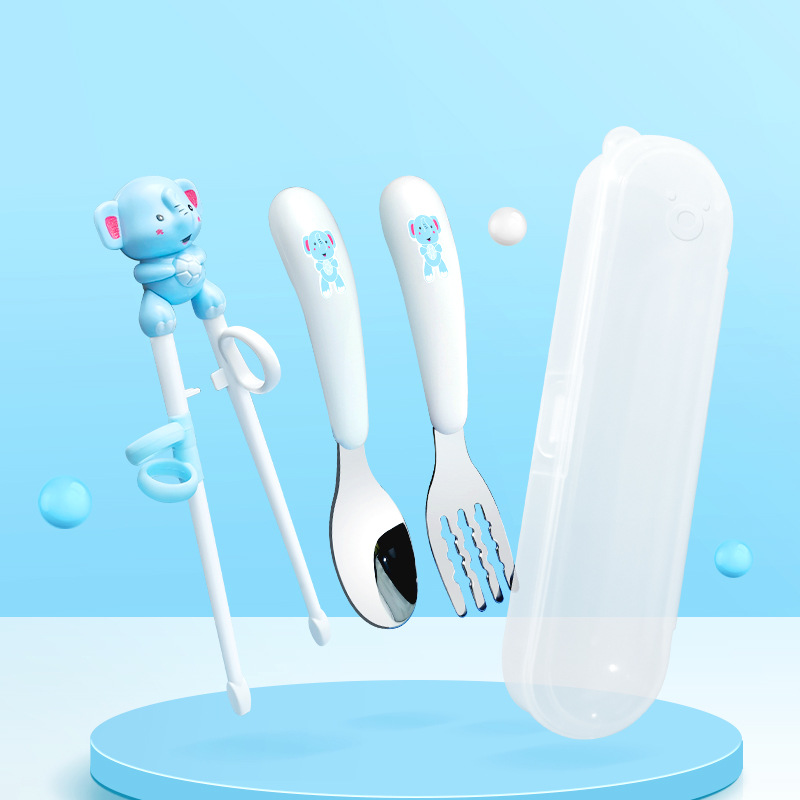 코끼리 학습 젓가락 + 304 스푼 포크 박스