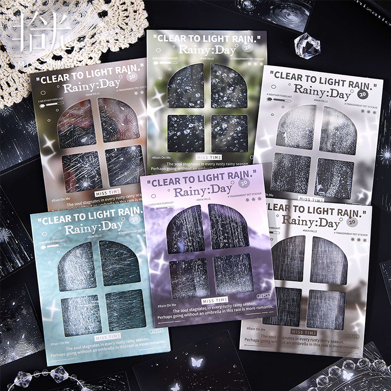Pick up the Light, It's Raining Today Series Pet Sticker Pack, 6 Types of Handbook Decoration Collage Material Base Stickers