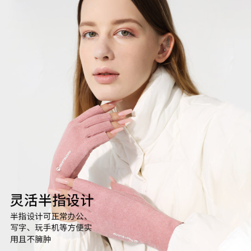 MEETSUNNY couple German velvet gloves women's winter outdoor warm and cold-proof half-finger touch screen half-finger gloves