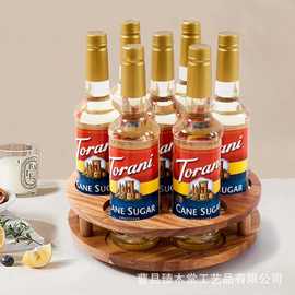 跨境创意木制咖啡糖浆置物架家用桌面可旋转料酒红酒储物架