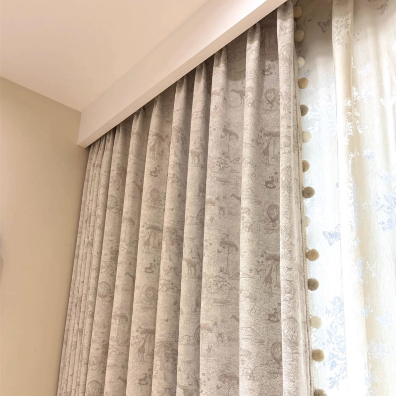 法式奶油风丛林奇遇雪尼尔提花遮光窗帘卧室儿童房轻奢高级感柯桥|undefined
