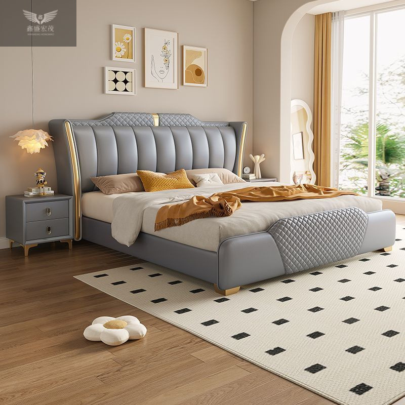 Cama de cuero de lujo de estilo nórdico cama doble adulto francés simple 1.8x2 m pequeño apartamento 1.5 m cama de boda cama de cuero