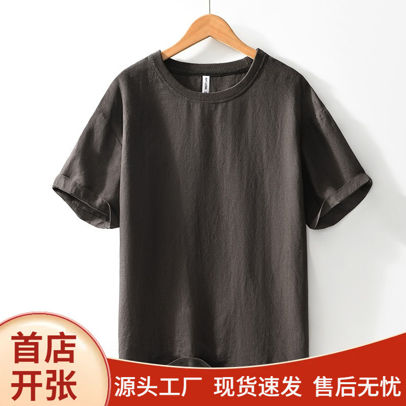 Hemp T-Shirt Men's Round Neck Loose Short-Sleeved T-Shirt Summer Thin Style High-End Breathable Full Hemp Pullover Top Hemp T-Shirt Men's Round Neck Loose Short-Sleeved T-Shirt Summer Thin Style High-End Breathable Full Hemp Pullover Top