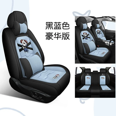 Universal seat cover seasons universal linen fabric seat - black-and-blue-deluxe-version-5-seats-2-headrests-2-waist-pillows-universal-for-five-seats