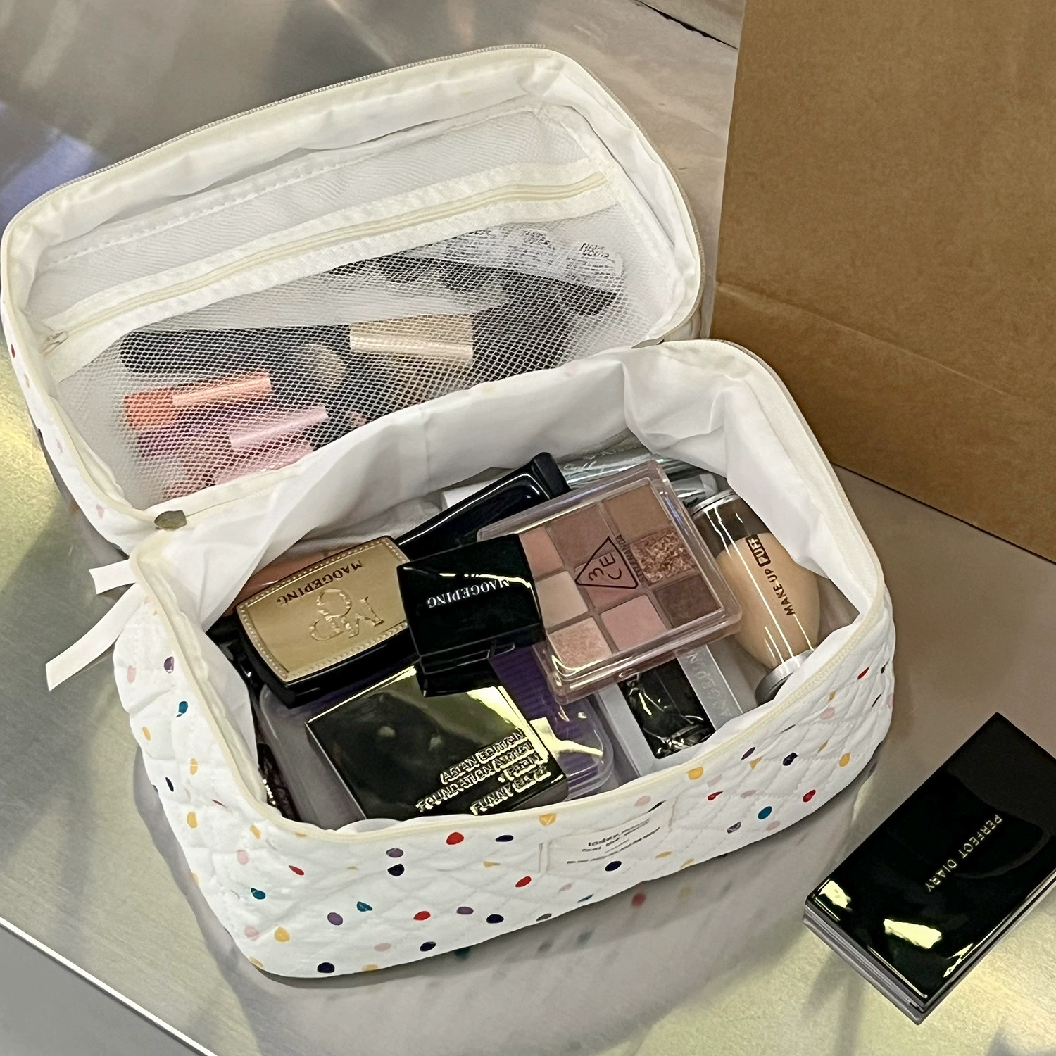 Cosmetic bag, cotton organizer bag, handheld capacious travel bag