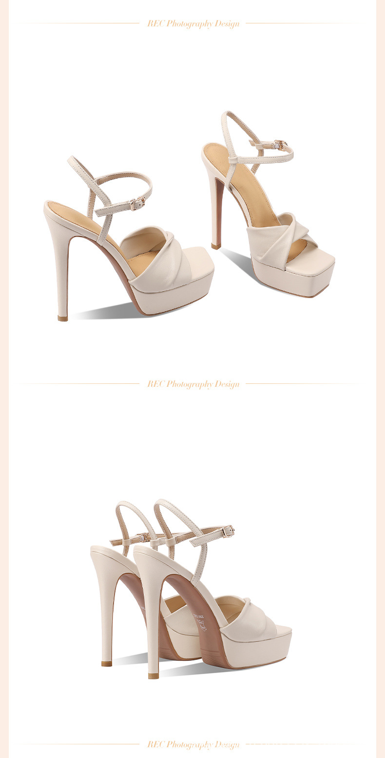 Giày sandal cao gót nữ hở mũi quai ngang mũi vuông đế platform gót 13 cm — Màu đen chi tiết 5