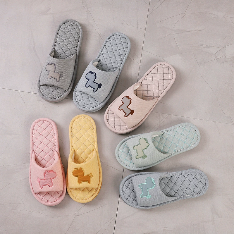 2025 новых летних женских домашних тапочек и шлепанцев из хлопчатобумажной ткани с рисунком пони, мягкой подошвой, нескользящей, машинная стирка