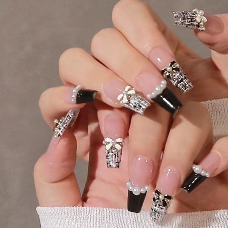 Wearing armor wholesale ins explosions black small fragrant style alloy butterfly nail piece wearable nail piece finished product Wearing armor wholesale ins explosions black small fragrant style alloy butterfly nail piece wearable nail piece finished product