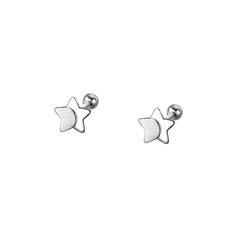 S999 pure star women's versatile minimalist style 2023 winter new product pentagram foot silver earrings_voghion.com