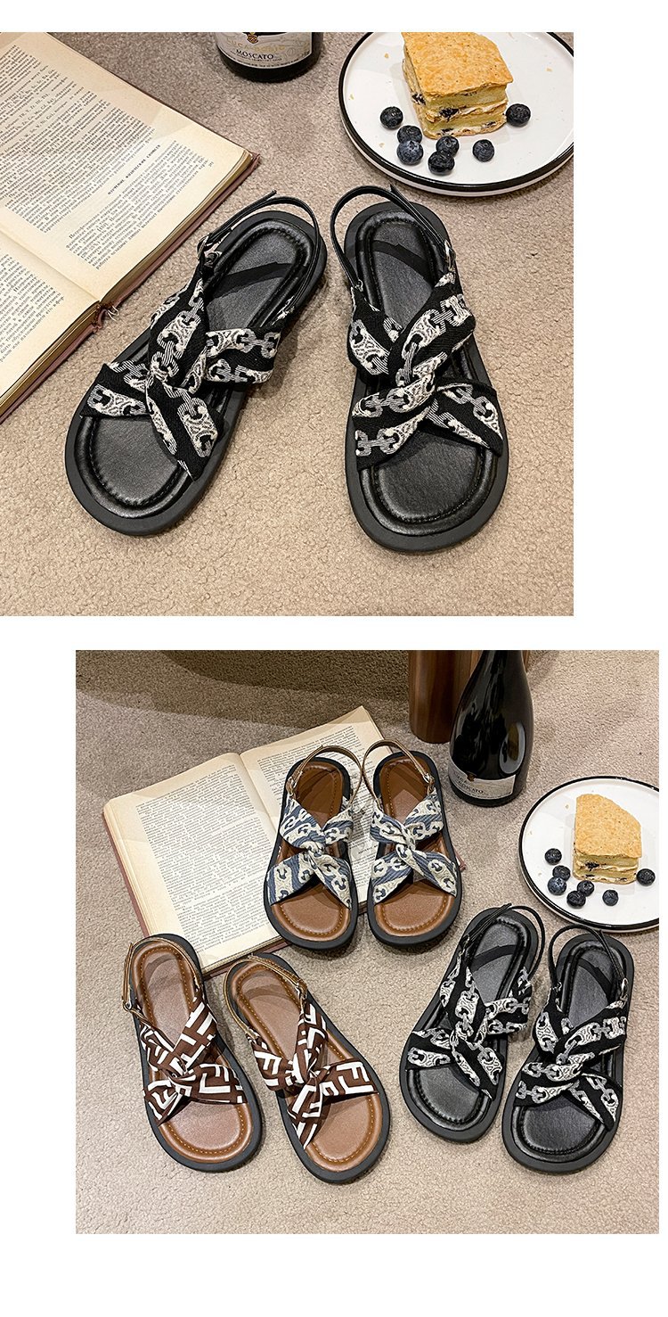 Zomer nieuwe letterstof modieuze en comfortabele zachte zool geurige wind platte gesp sandalen_voghion.com