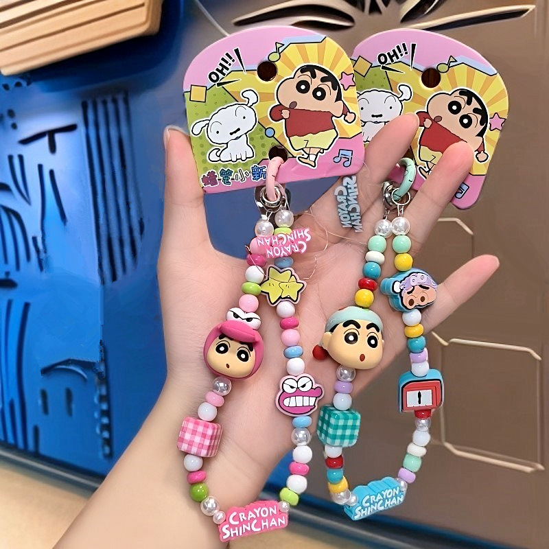 Authentic Crayon Shin-Chan Mobile Phone Bead Chain Keychain School Bag Car Pendant Crocodile White Headgear Key Chain Gift