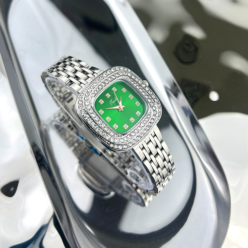 New Fashion Diamond Accented Personal Square Small Green Retro Cross-border Colorful Women's Watch Wholesale