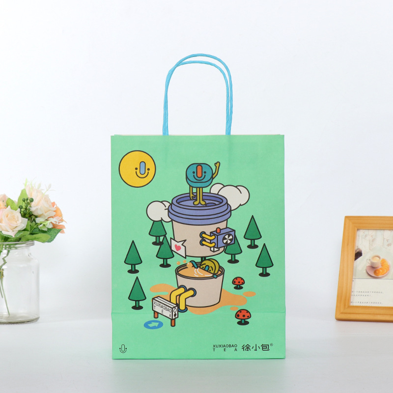 白卡纸自立奶茶烘焙外卖打包手提袋彩印服装购物加厚纸袋加印LOGO