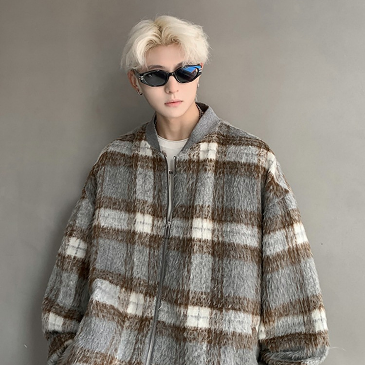 Cleanfit marca de moda americano retro a cuadros camisa de lana chaqueta pequeña fragancia chaqueta pareja moda hombres de moda