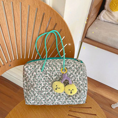 Korean INS artistic floral padded shoulder bag large capacity makeup bag portable mom bag hand-held pouch for women