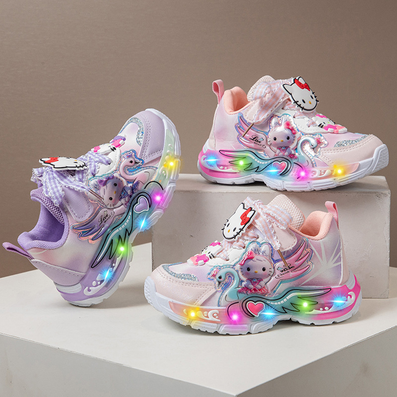 Children's New Cartoon Light Shoes Pony Polly Luminous Shoes Girls School Shoes Spring Mesh sneaker Rotating