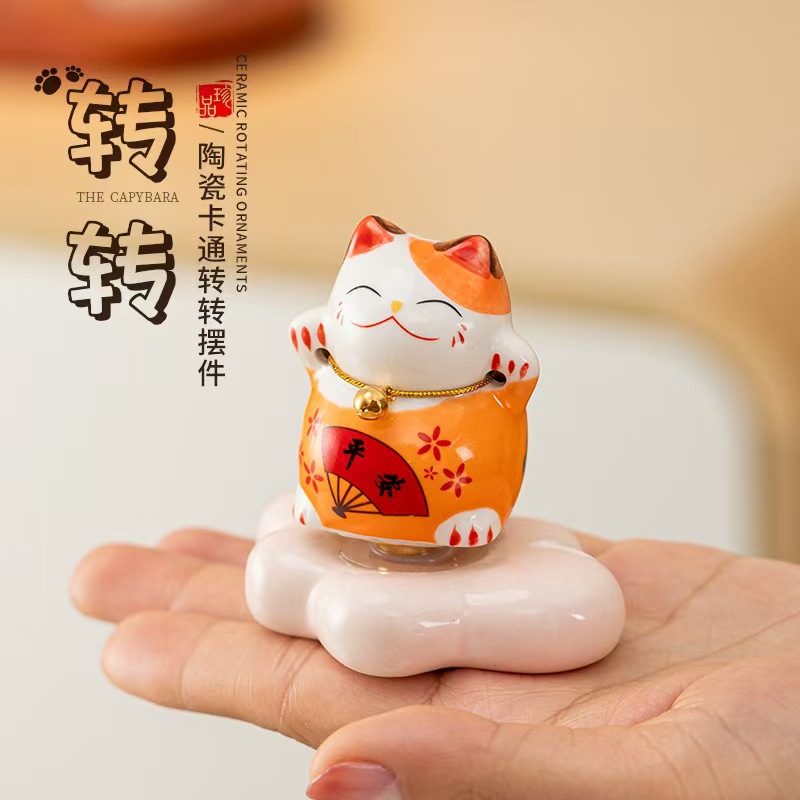 Mayorista lindo gato de ganancia girar la decoración de escritorio Jingdezhen cerámica pequeña decoración cerámica girar decoración