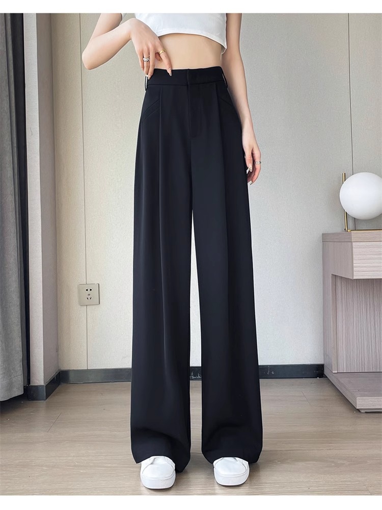 Quần tây nữ cạp cao ống đứng chất lụa băng mỏng mùa hè — Màu đen mẫu thông thường chi tiết 41