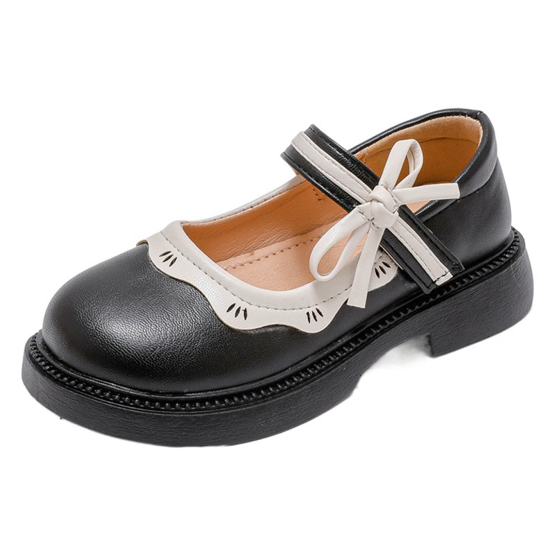 Обувь принцессы для девочек, летние детские маленькие кожаные туфли на мягкой подошве с платьем для выступлений с бантом, черная модная Нескользящая Однослойная обувь