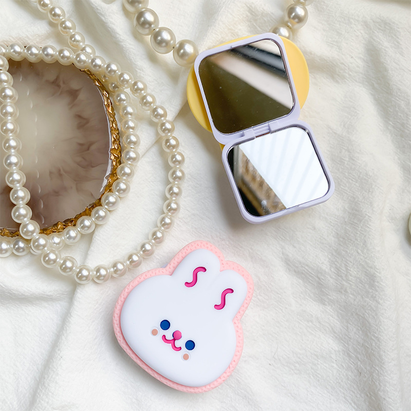Support d'airbag de téléphone portable lapin de dessin animé mignon collé avec miroir de maquillage portable de bureau, support stable pour niche_voghion.com