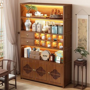 Antique-Style Non-Solid Wood Chinese Tea Display Cabinet Tea Rack Storage Rack Tea Room Tea Cabinet Tea Set Ornament Storage Cabinet