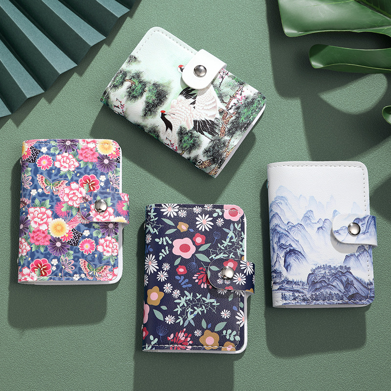 Bolsa de tarjetas antirrobo de pintura al óleo de estilo nuevo certificado de tarjeta de gran capacidad ultra delgada desmagnetizante bolsa de tarjetas bancarias