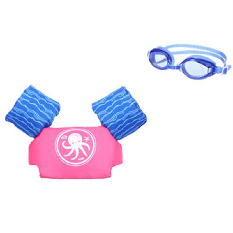 **핑크 부력 재킷(팽창 불필요 + 수영 고글) - 사이즈 S 5-12.5kg **