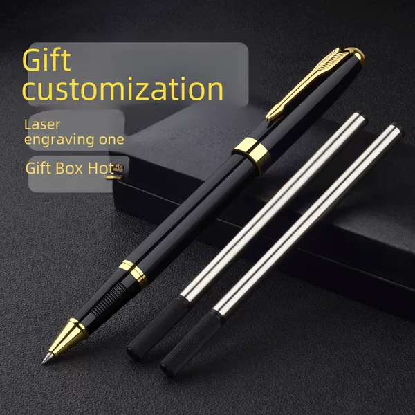 Black Metal Signature Pen with Custom Logo, Business Pen, High-End Gift Pen for Company, Gel Pen, Ballpoint Pen Set