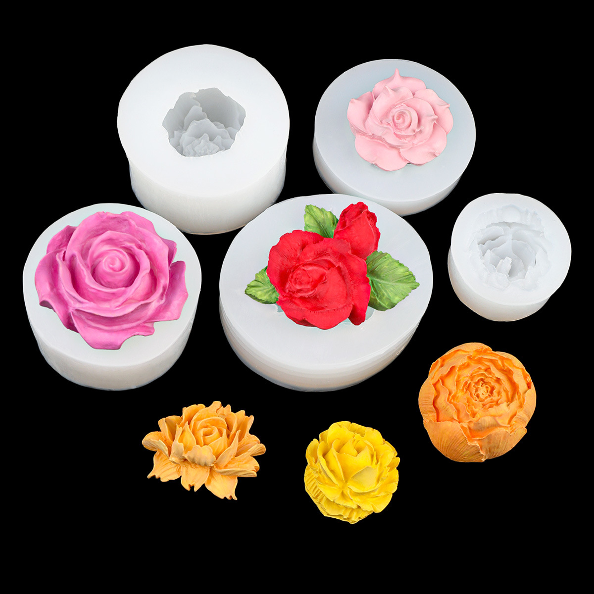 Simulación de molde de silicona de fondant floral tridimensional diy coche aromaterapia yeso rosa peonía chocolate molde de pastel
