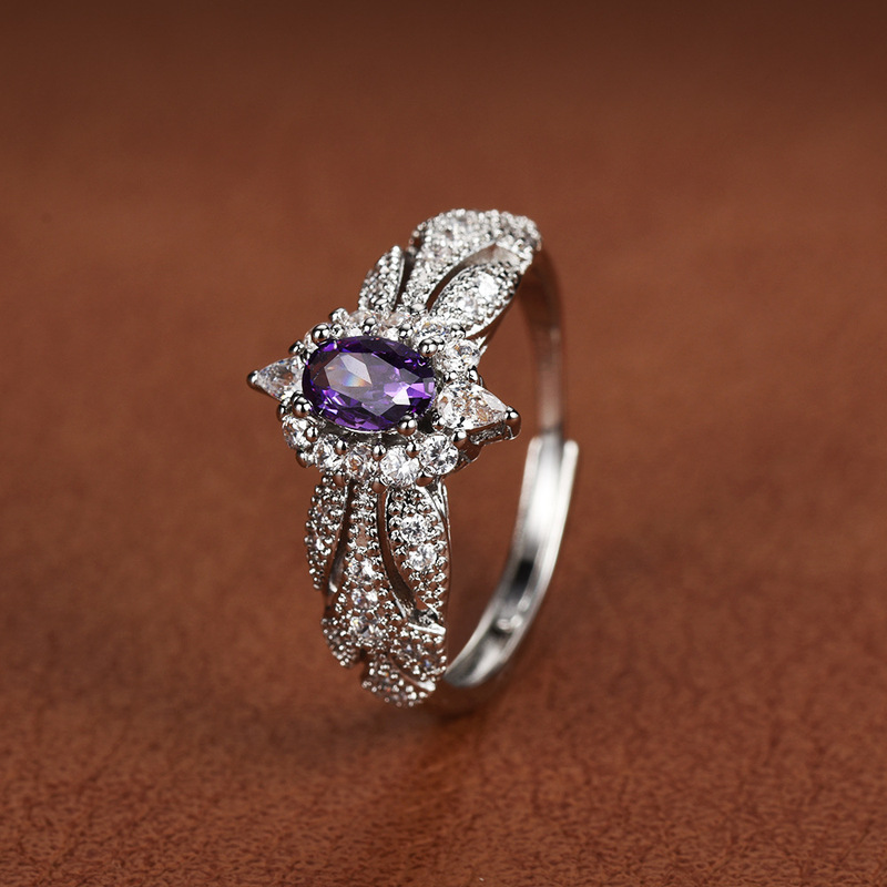Fashionable French High-End Ring, Palace Shine, Niche Design, Cool and Elegant Purple Open Ring for Women