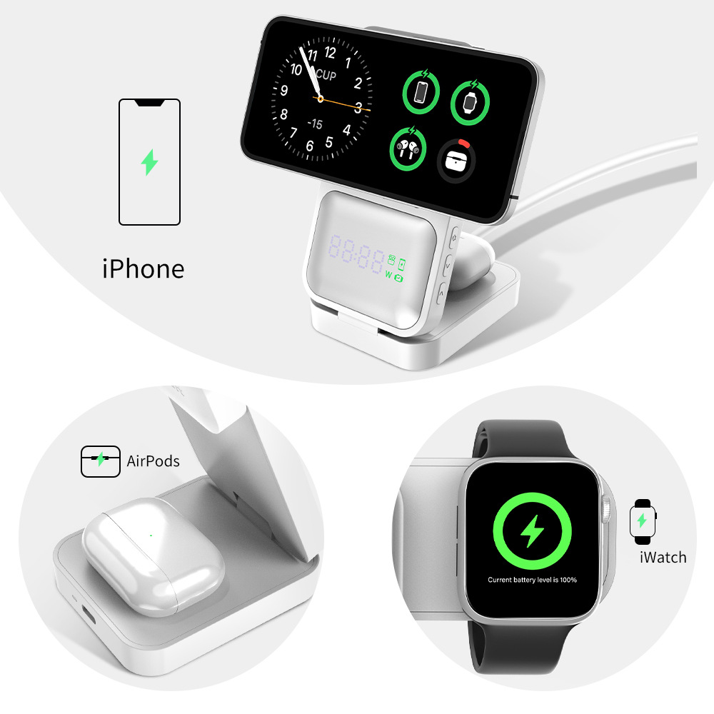 Cargador Inalámbrico Plegable Magnético 4 en 1 con Carga Rápida para Teléfono Móvil y Auriculares
