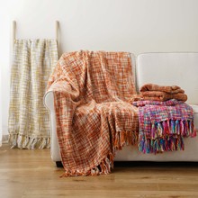 亚马逊流苏毯子throw北欧沙发盖毯家居休闲毯床尾搭毯搭巾橘色