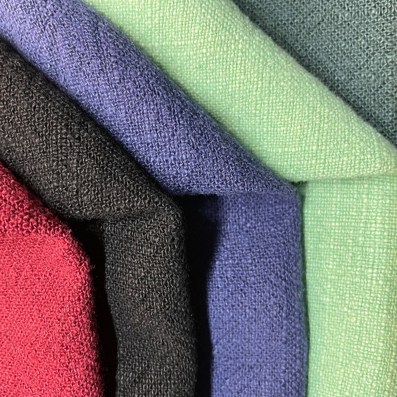 4.5竹节砂洗肌理绉厚麻 复古麻布竹节麻粘秋冬款返璞素色纯色麻布