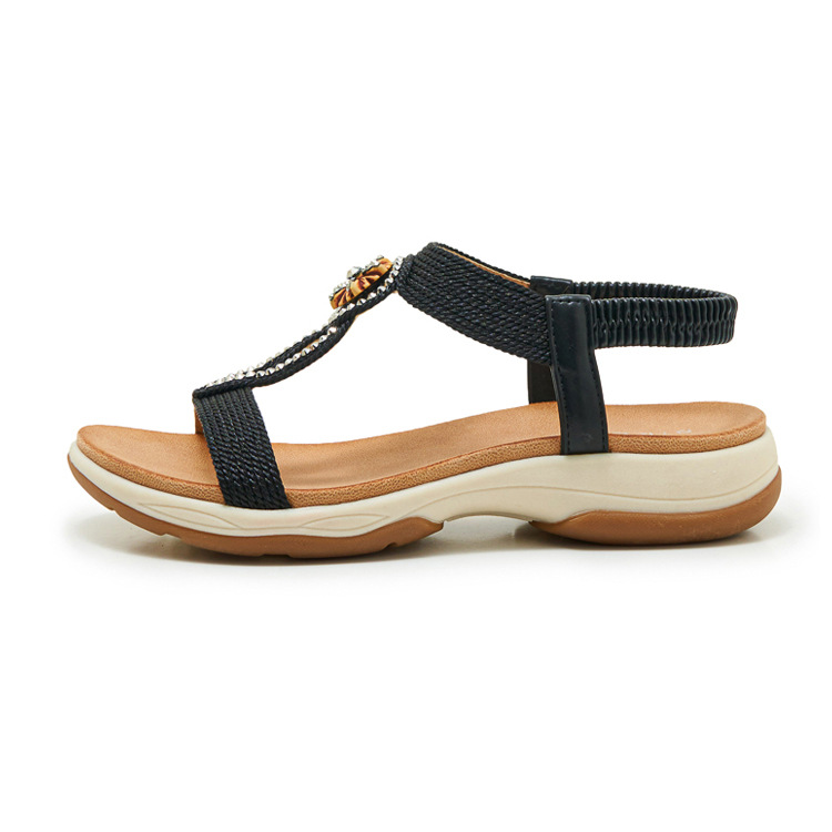 Sandal nữ đế mềm chống trượt phong cách Bohemian đính đá — Champagne màu, màu đen, màu vàng chi tiết 28